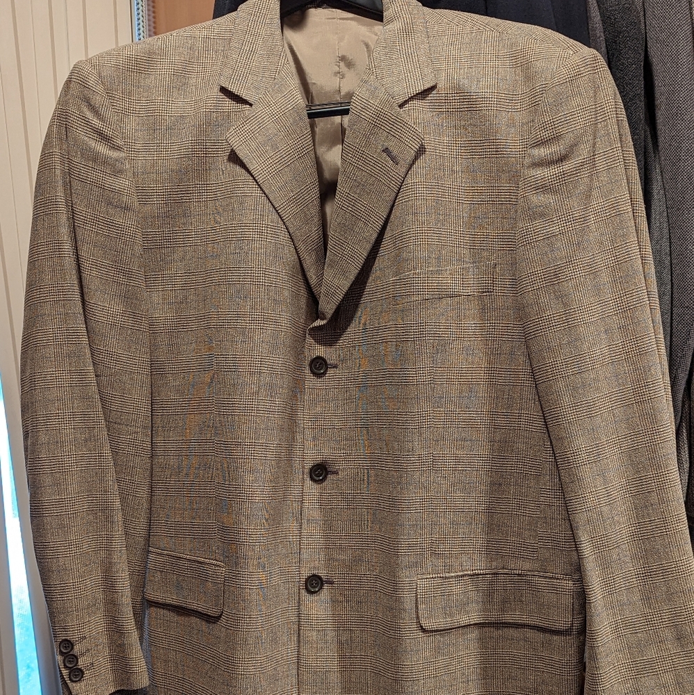 Milano Scala 100%wool men's blazer black and white with blue thin stripe size 48